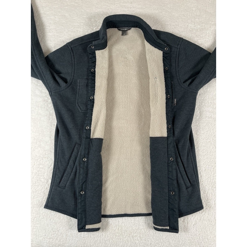 Eddie Bauer Gray Fleece Lined Metal Snap Button Up Shacket Men's Med Warm Cozy - Picture 6 of 10